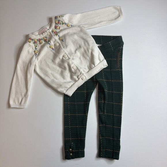 Janie and Jack Other - Janie And Jack Girls Embroidered Cotton Sweater & Leggings Set Size 12-18 & 2T